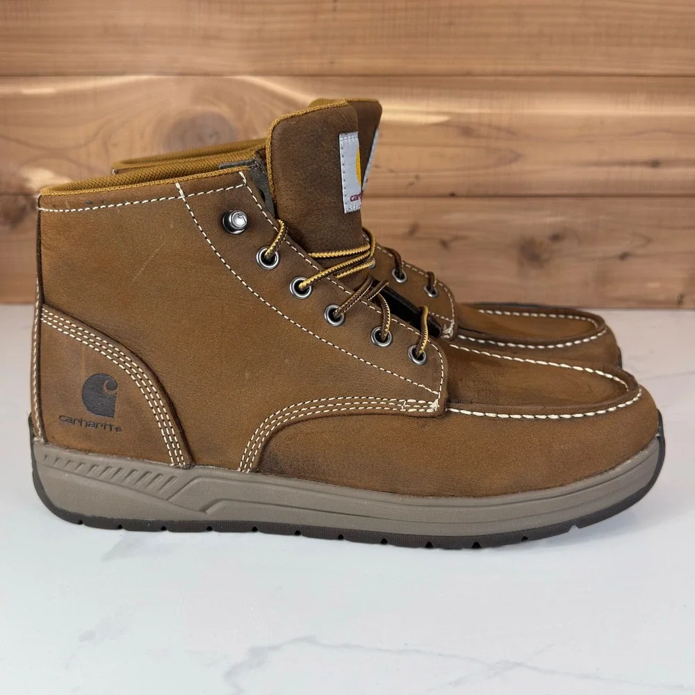 Carhartt Force 4-Inch Lightweight Wedge Work Boots Brown Leather Mens size 9